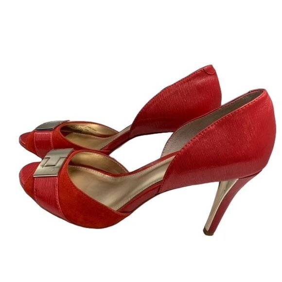 Alfani Red Heels, textured patent leather & suede, gold details. Size 7 Holiday - Picture 2 of 6